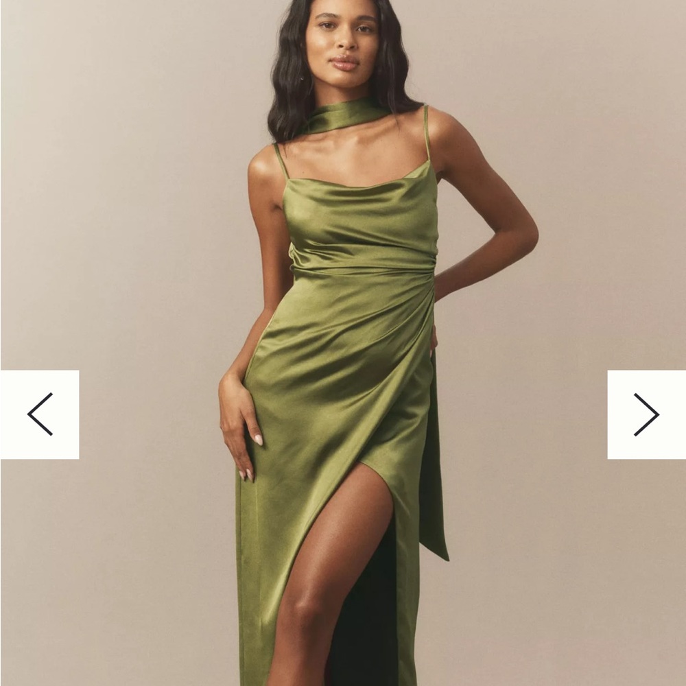 Anthropologie Olive Green Asymmetrical Slip Dress